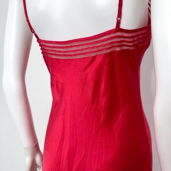 Victoria’s Secret Vintage Y2K Silk Slip Dress Maxi Mesh Detail in Red Women's - Picture 11 of 16